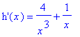 `h'`(x) = 4/x^3+1/x
