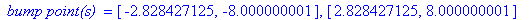 ` bump point(s) ` = [-2.828427125, -8.000000001], [2.828427125, 8.000000001]