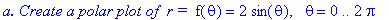 `a. Create a polar plot of &nbsp;r = `*f(theta) = 2*sin(theta), ` `*theta = 0 .. 2*Pi