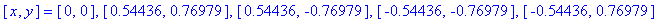 [x, y] = [0, 0], [.54436, .76979], [.54436, -.76979], [-.54436, -.76979], [-.54436, .76979]