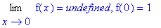 Limit(f(x),x = 0) = undefined, f(0) = 1