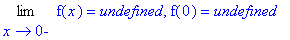 Limit(f(x),x = 0,left) = undefined, f(0) = undefined