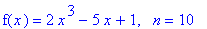 f(x) = 2*x^3-5*x+1, ` `*n = 10