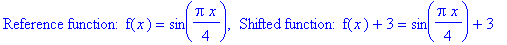 `Reference function: f`(x) = sin(1/4*Pi*x), ` Shifted function: f`(x)+3 = sin(1/4*Pi*x)+3