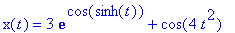x(t) = 3*exp(cos(sinh(t)))+cos(4*t^2)