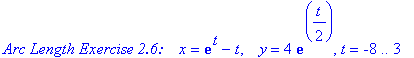 `Arc Length Exercise 2.6: &nbsp;&nbsp;`*x = exp(t)-t, ` &nbsp;`*y = 4*exp(1/2*t), t = -8 .. 3
